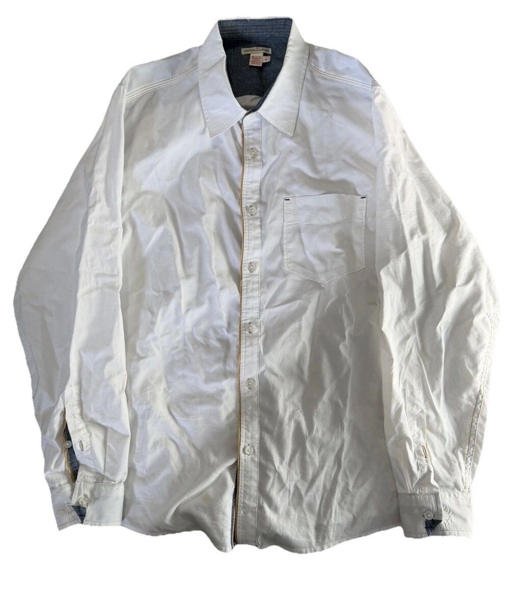 Carbon 2 Cobalt Men's Large Button Down Shirt Solid White 100% Cotton L/S